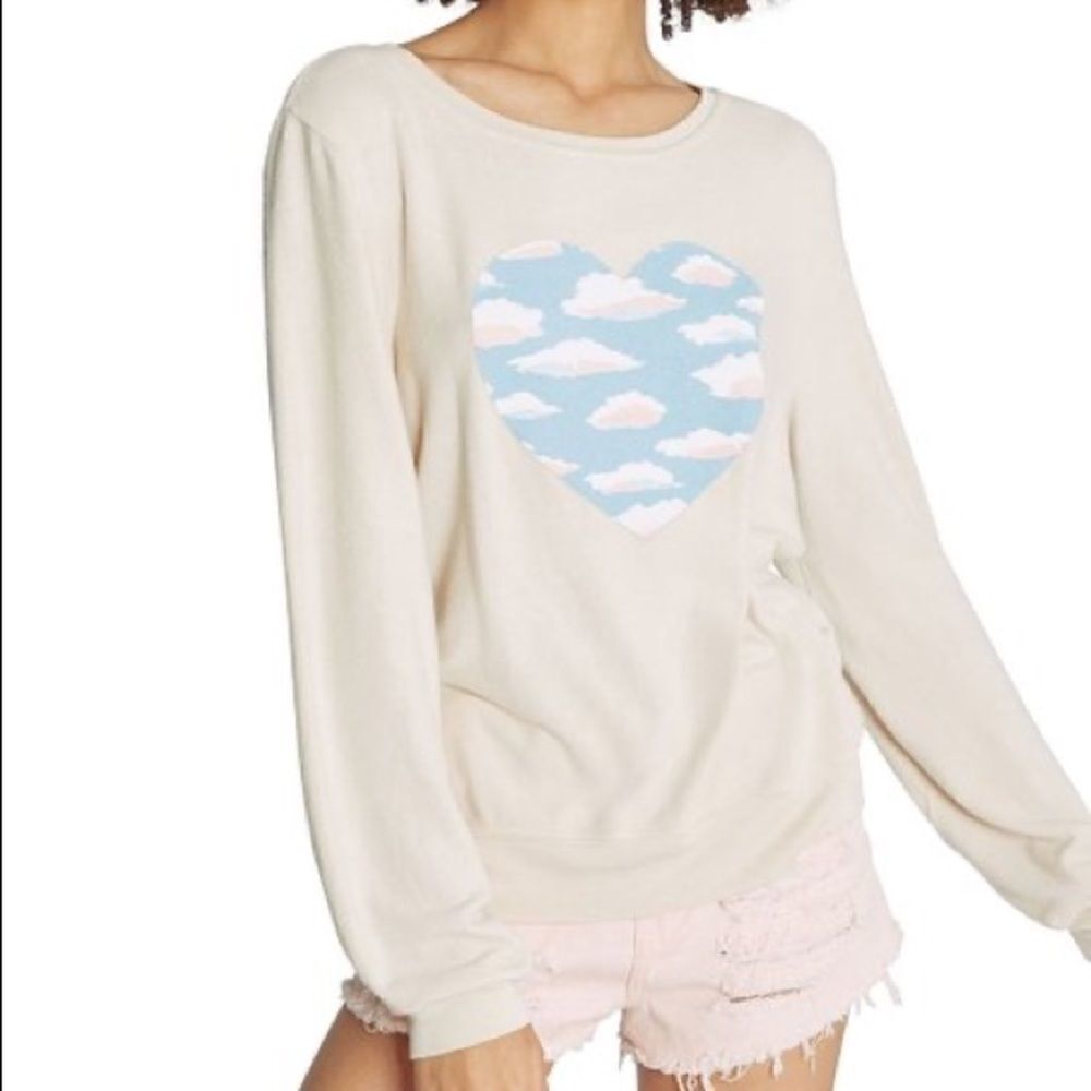 Wildfox Salt Light Hearted Heart Cloud Print Top